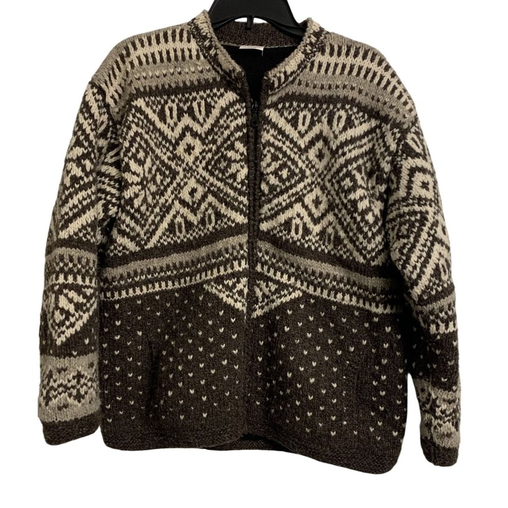 Coraza Crafts L Wool Hand Made‎ Fair Isle Outdoor Sweater Fleece Lined Winter